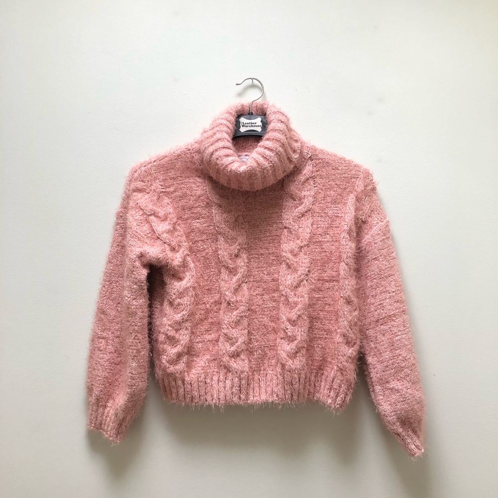 FLUFFY Pastel Pink Cropped Turtleneck